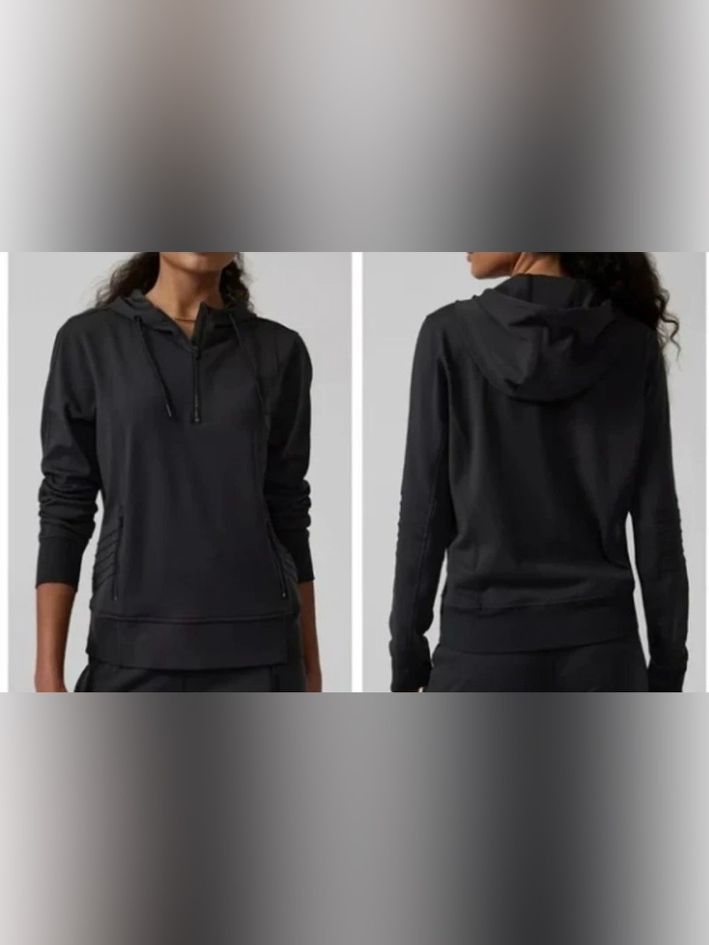 Athleta Moto Style 1/2 Zip Hoodie Black Sz Small EUC!